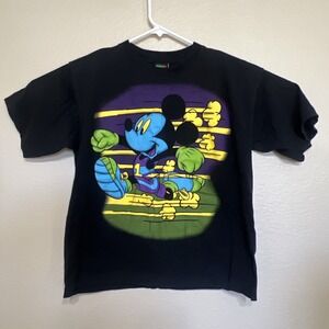 VTG Single Stitch Mickey & Donald Duck Running‎ Race Black L T-Shirt New